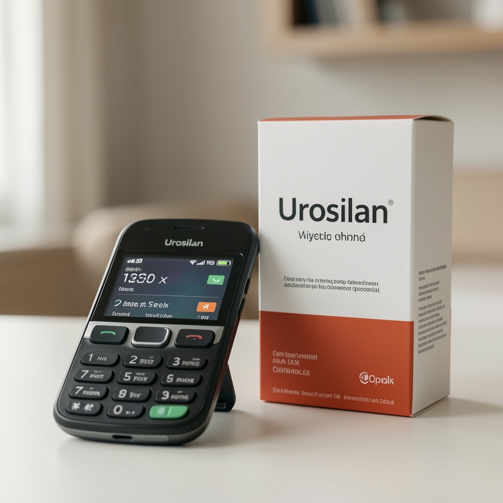 Telefon z pozytywną opinią klienta obok eleganckiego opakowania Urosilan